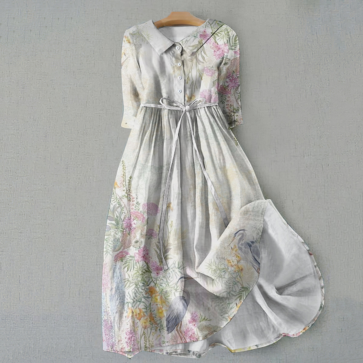 Vintage Flowers Graphics Print Lace-Up Dress