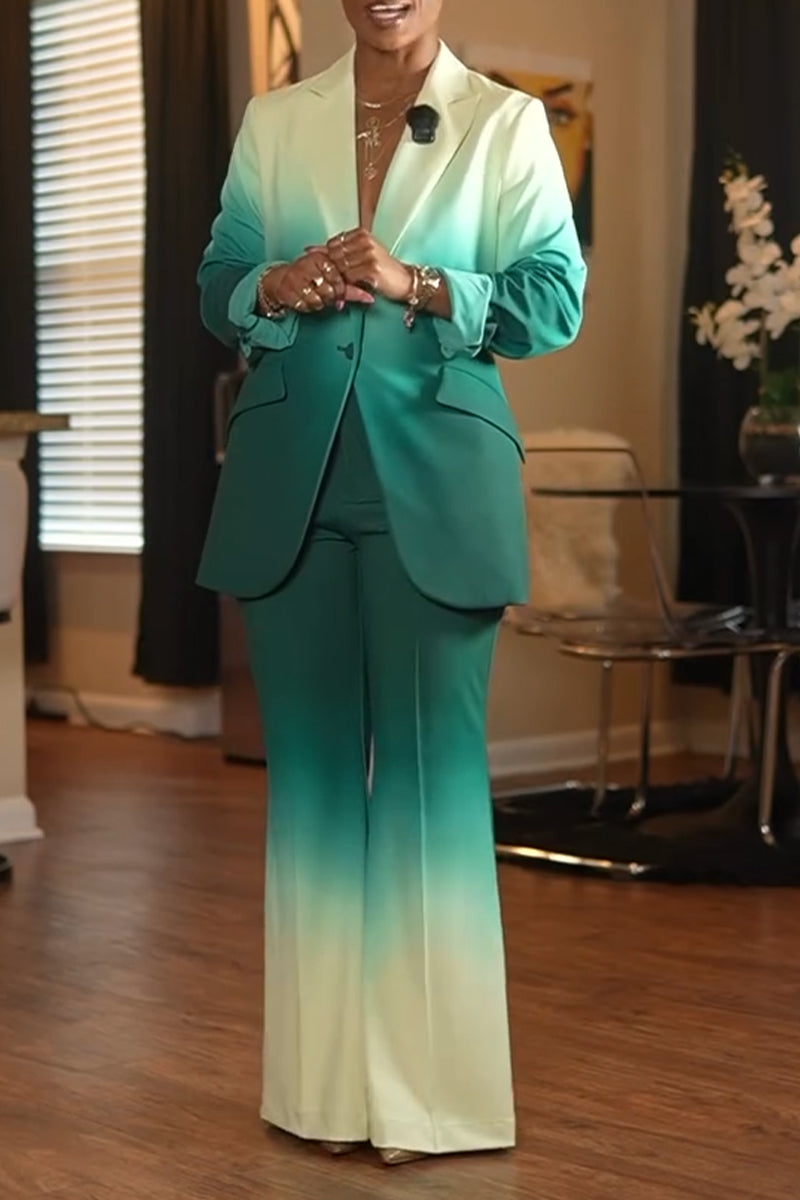 Women Collar Gradient Jacket+ Wide Leg Pants Temperament Commuting Formal Suit