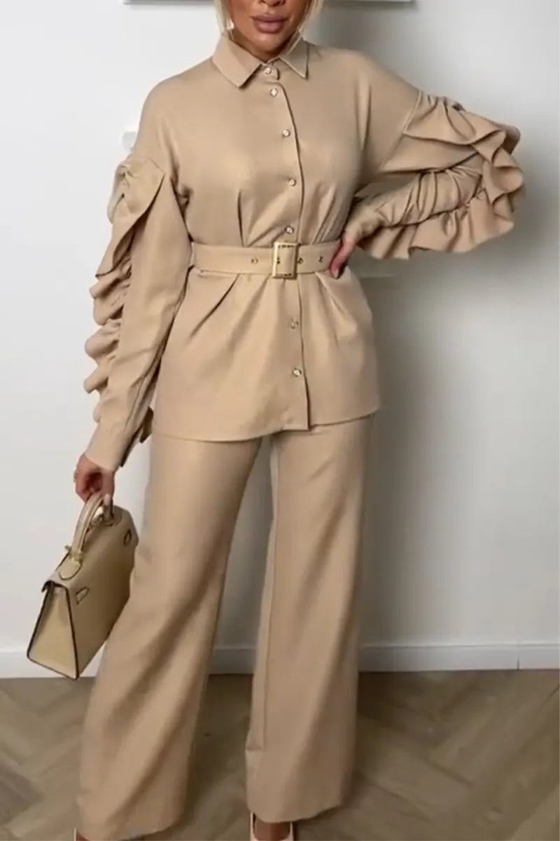 Women Collar Patchwork Top+ Slit Skirt Elegant Temperament Set or Pants Set