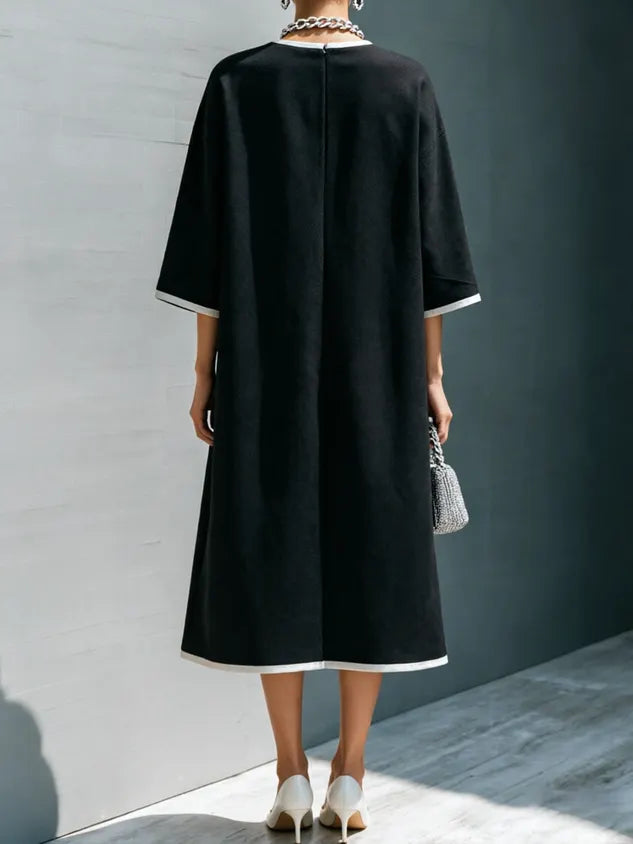 Casual Color Block Crew Neck Midi Dress