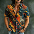 Men's Retro Abstract Geometric Pattern Casual Short-sleeve Shirt