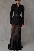 V-neck Single Button Long Sleeve Waisted Blazer