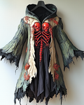 Women's Halloween Themed Skull Embroidered Irregular Cape 34dc