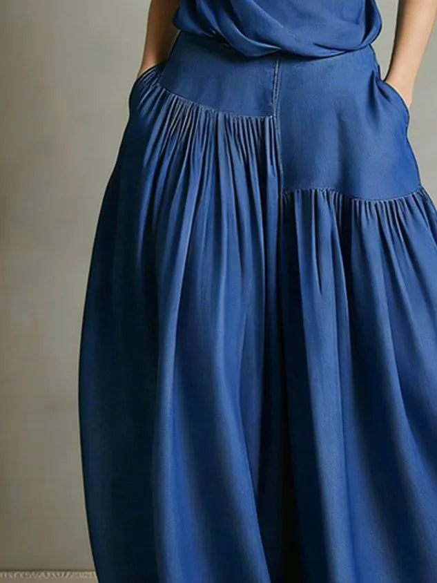 Soft Tencel Denim Plain Loose Ruched Casual Jeans