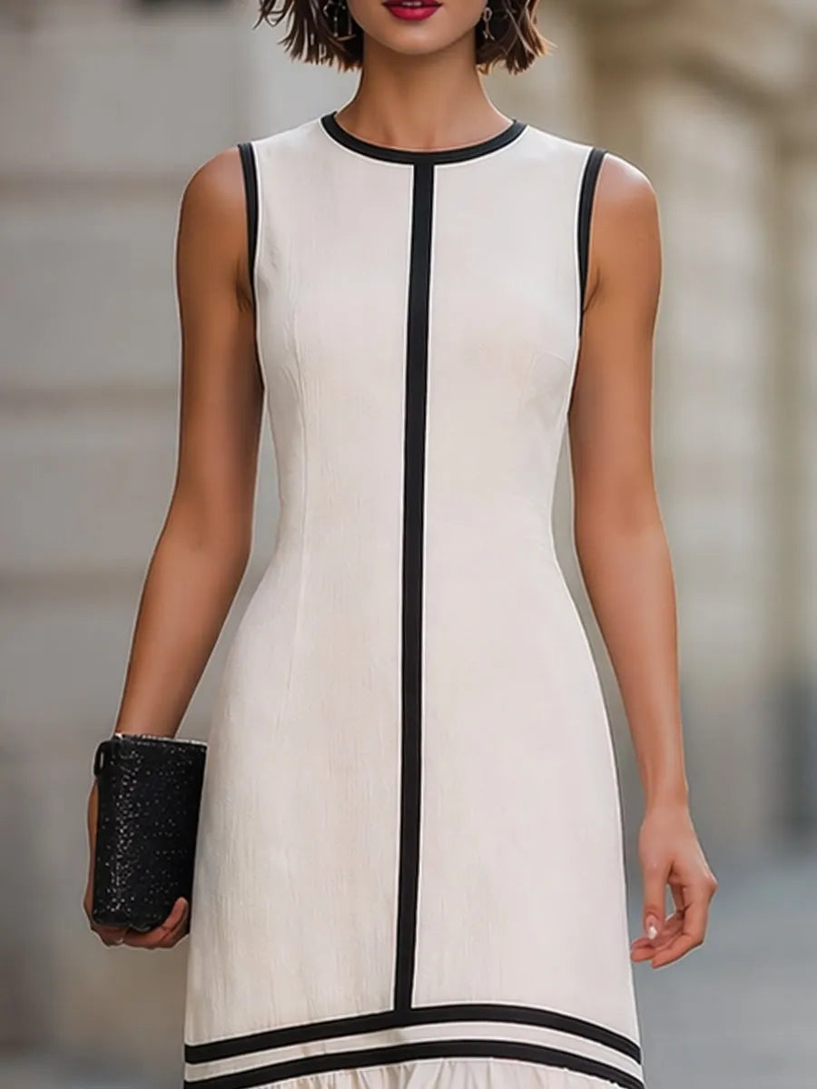 Contrast Trim Sleeveless Flared Hem Maxi Dress
