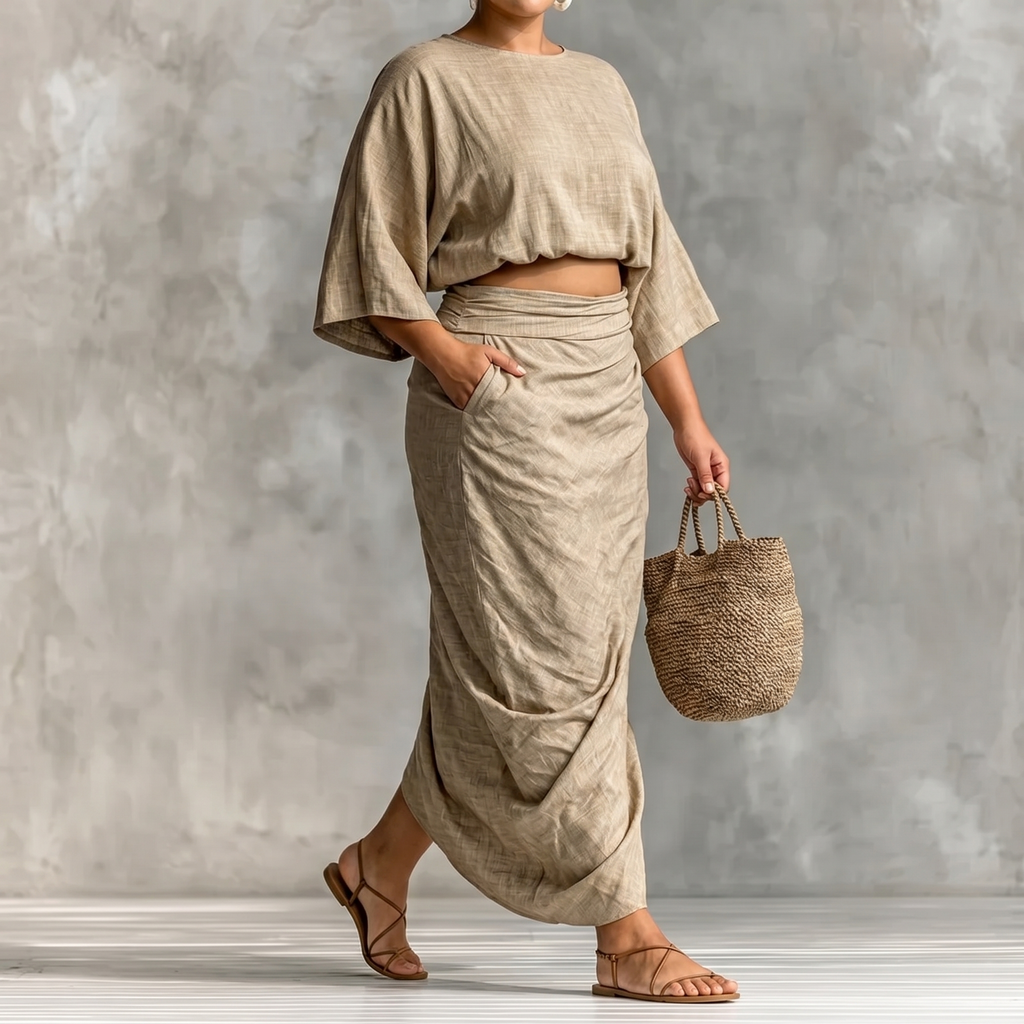 Lunavia – Women's Kimono Sleeve Plus-Size Two-Piece Set