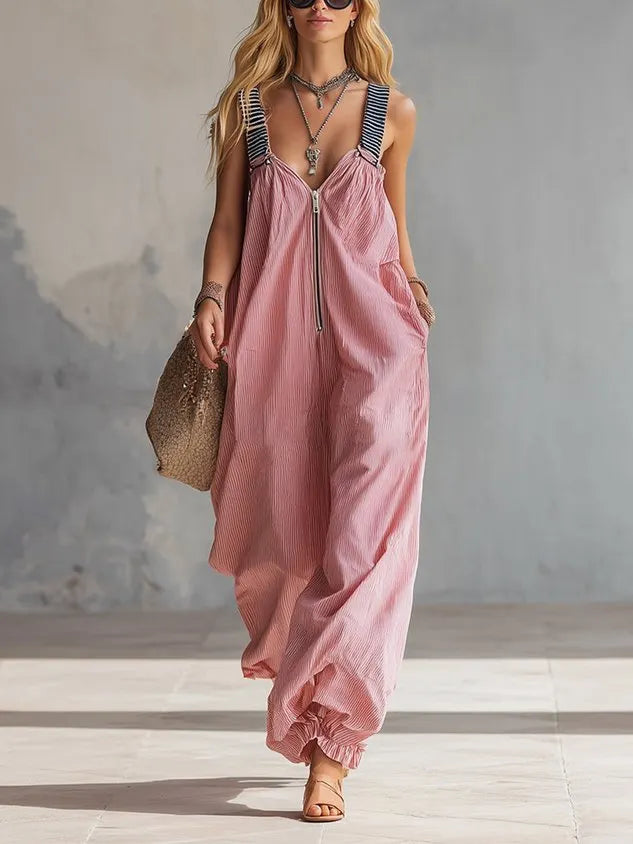 Casual Striped Loosen Overall Jumpsuit