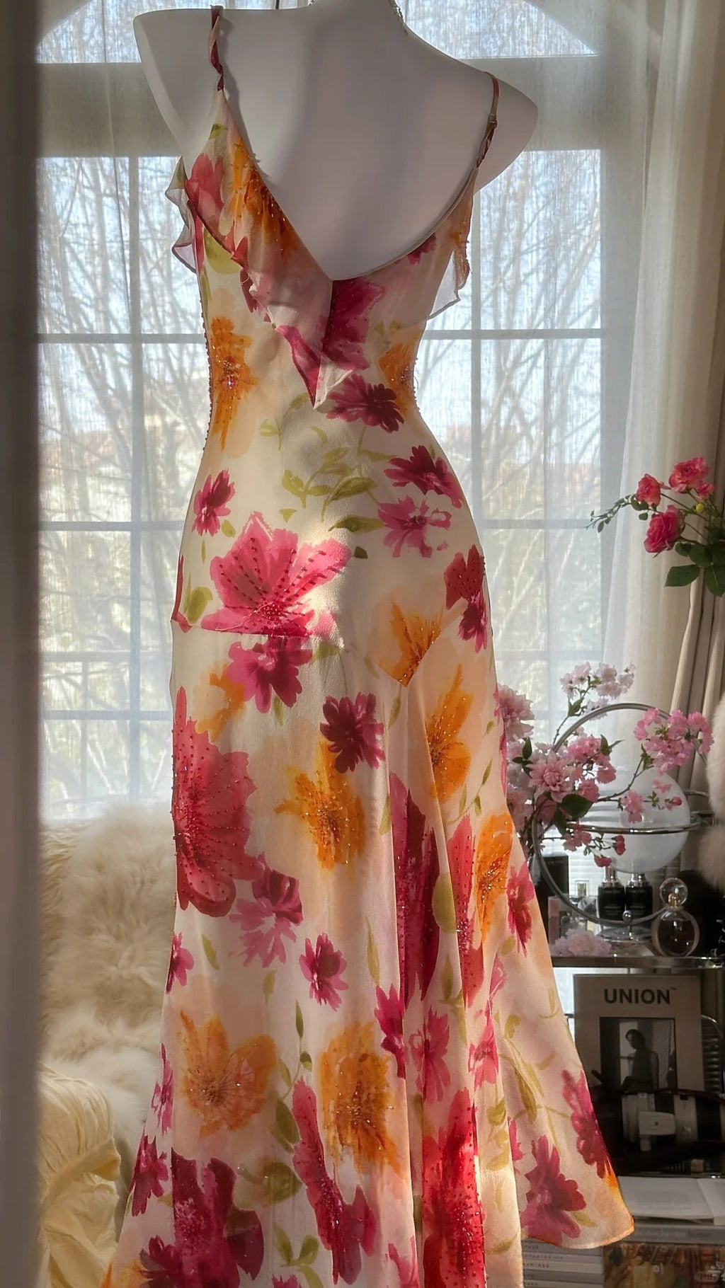 Colorful Romantic Floral Elegant Fashion Exquisite Beaded Long Chiffon Ball Dress Evening Dress Party Dress Valentine's Day Date Dress Wedding Guest Dress 4007