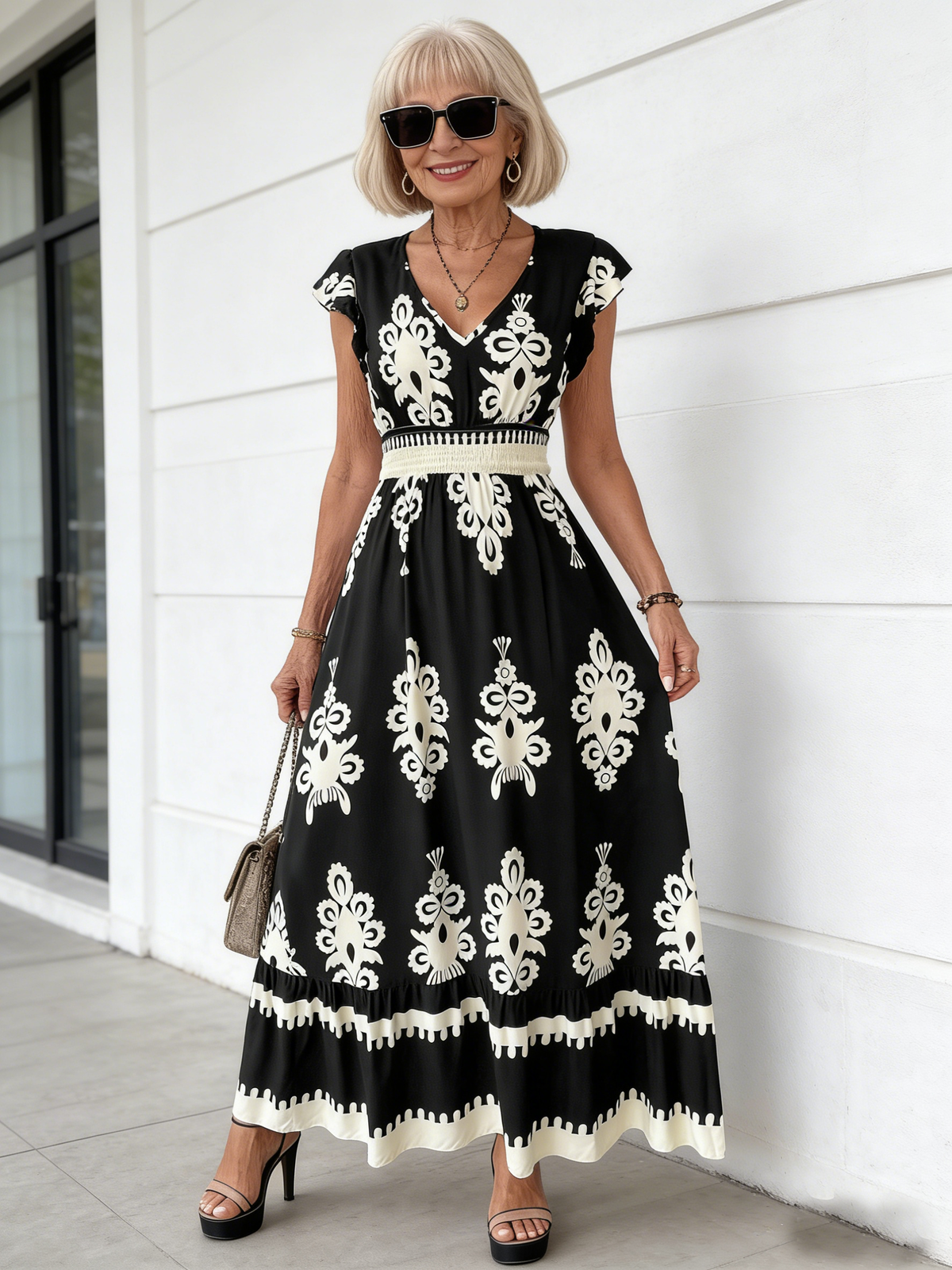 Vacation Beach Dress Printed V-neck Pendula Dress