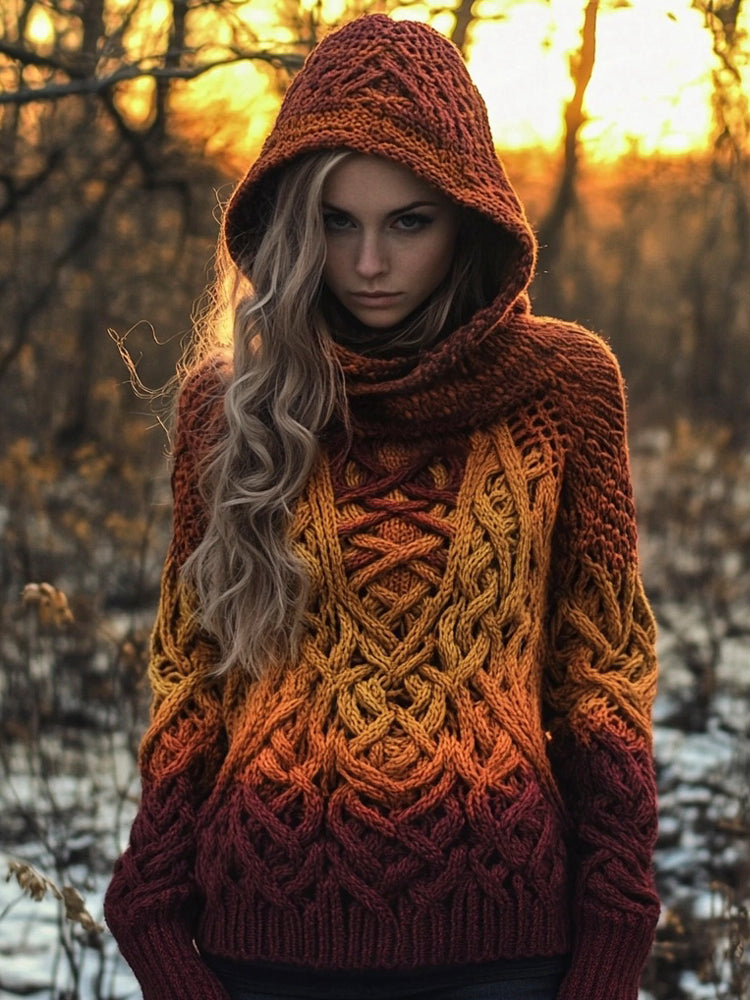 Celtic Chunky Knit Women's Hooded Sweater