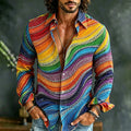 Men's Hippie Color-block And Rhinestone Art Print Casual Long-sleeve Shirt