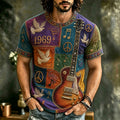 Men's Hippie Music Guitar Pattern Patchwork Print T-shirt