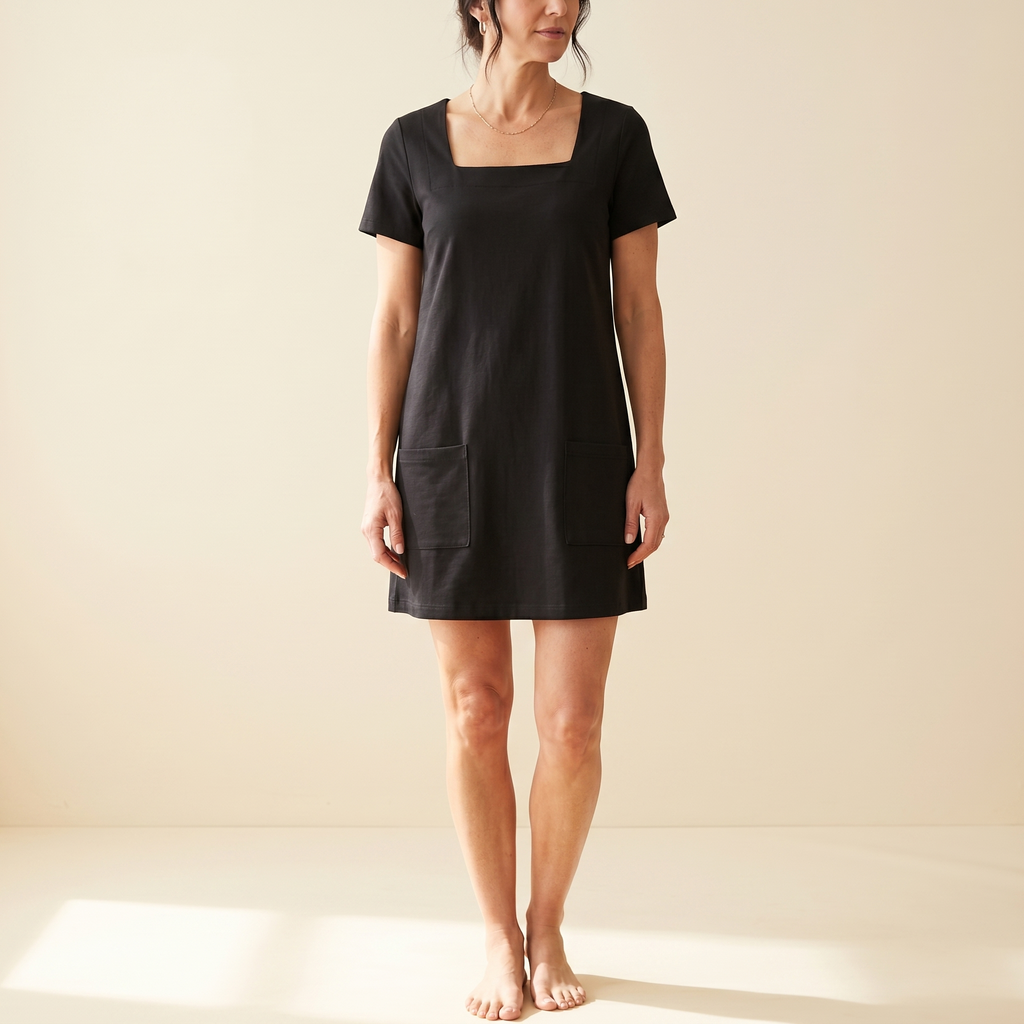 Soliva – Women's Soft Square-Neck Pocket Dress