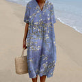 Women Floral Art Printed Casual Midi Dress
