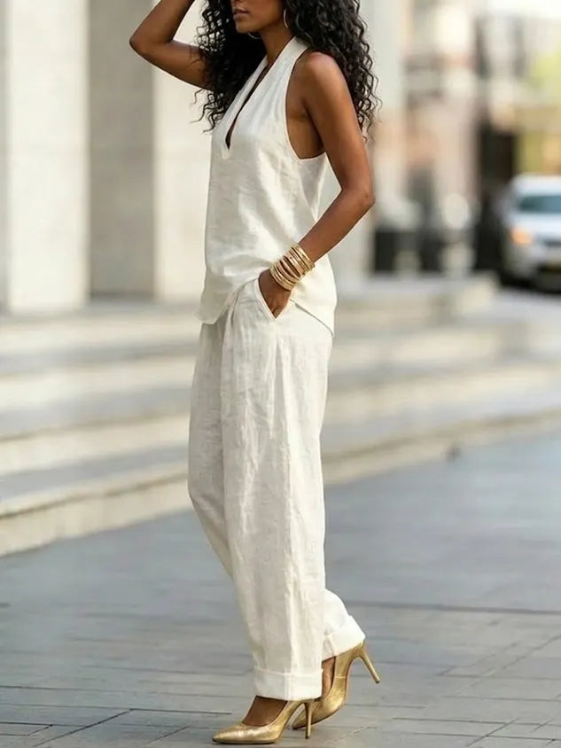 Cotton Casual Plain Wide Leg Pants Fashion Pants