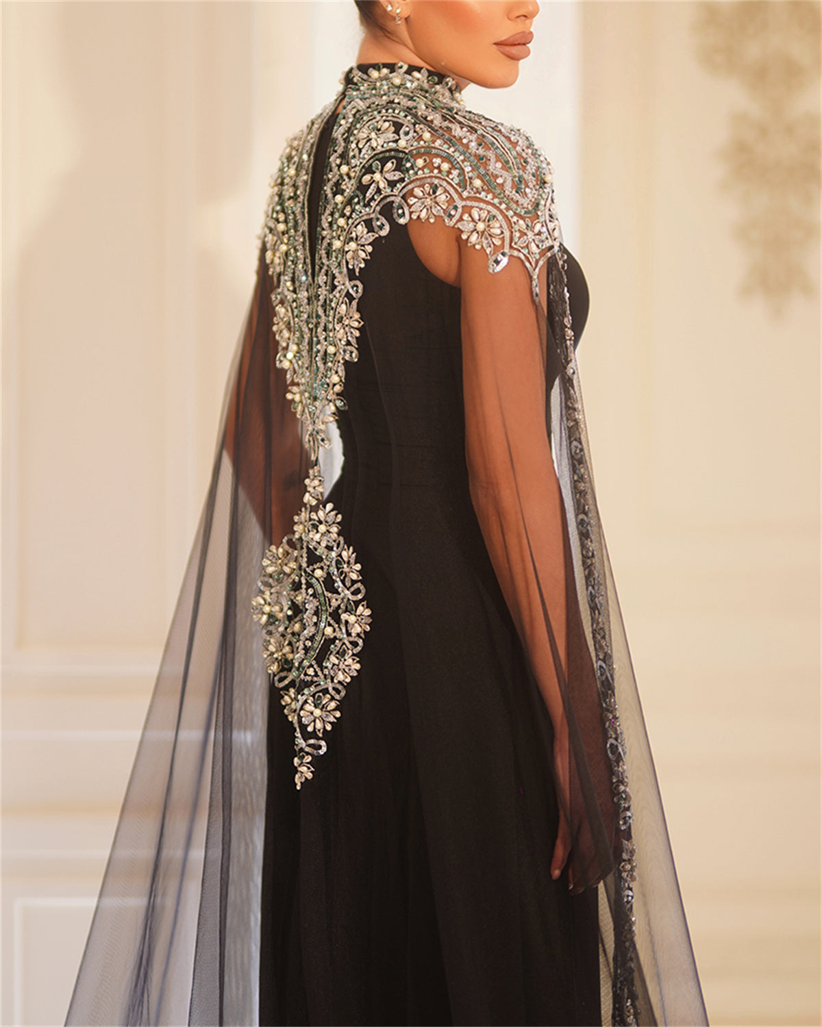 Liquid Starlight: Mesh Sequin Floor-Length Evening Gown