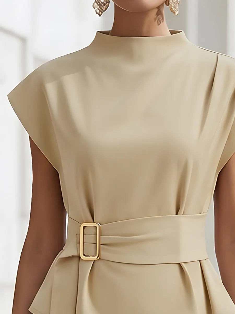 High-Neck Sleeveless Tie-Waist Shirt