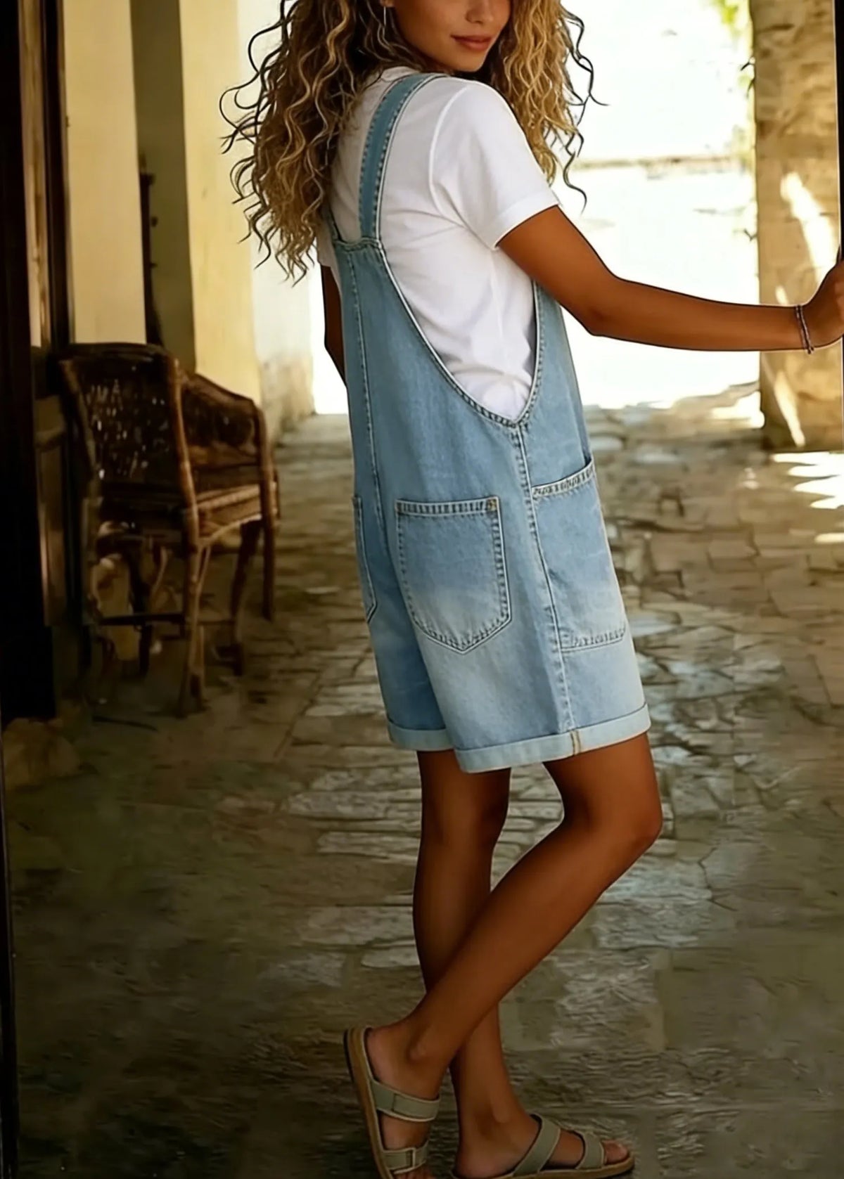 Women's Y2K Denim Shortalls Button Front Wide Leg Loose Bib Jean Overalls Shorts Romper Jumpsuits Vintage