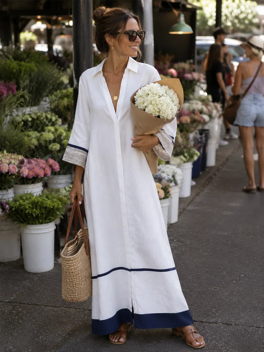 Refined Ivory Contrast Hem Maxi Dress