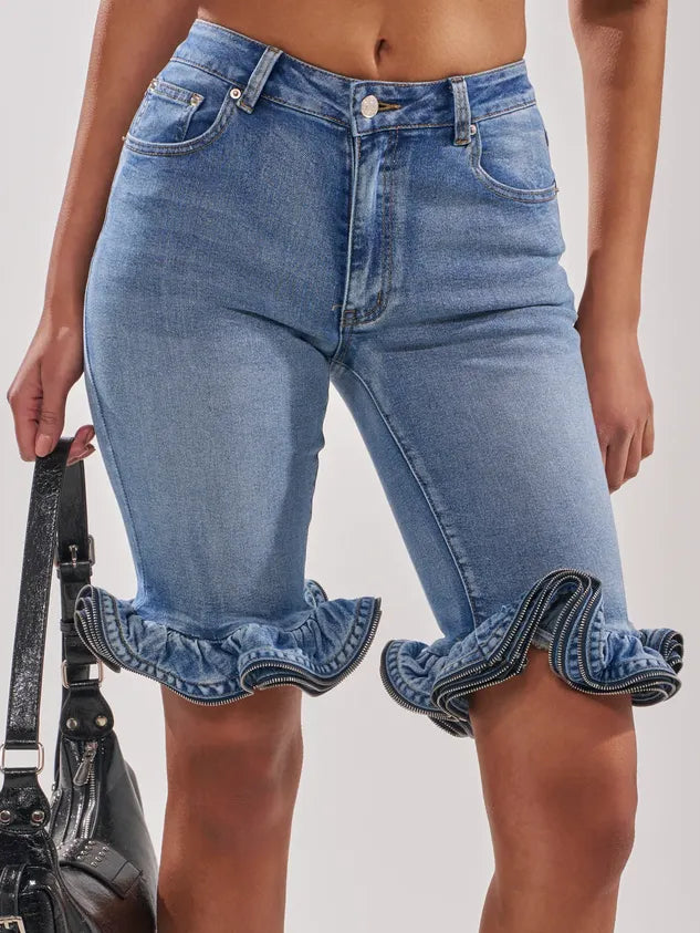 Casual Solid Tailored Denim Shorts