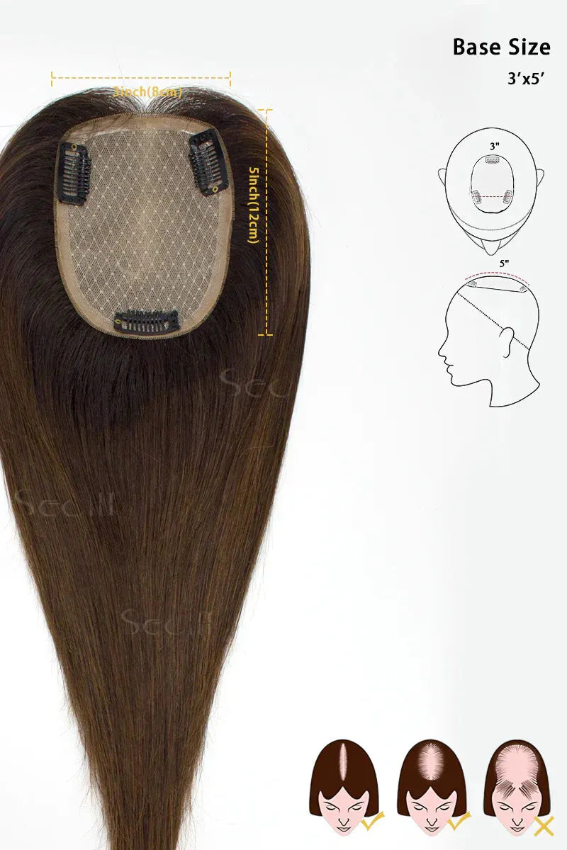 Flavia Silk Top Remy Human Hair Topper Dark Brown/Medium Brown #T2/4
