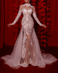 Fashion Round Neck Mesh Embroidery Sequin Dress - 01