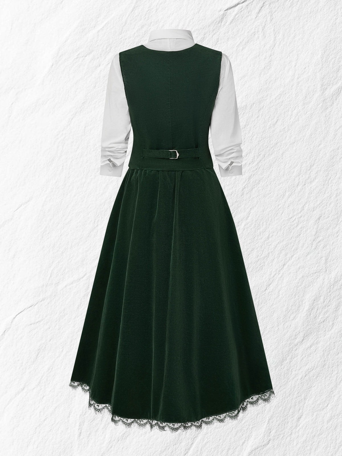 Midi Cotton Skirt (Shirt and Vest Not Included), Plain, Pocket Design, Vintage, Green