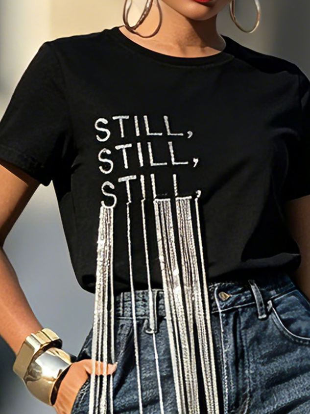 Casual Text Letters Tassel T-shirt