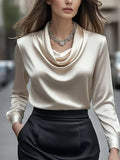Women'S Elegant Solid Color Satin Collar Shirt