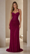 Sweetheart Neck Ruched Shimmer Maxi Evening Dress