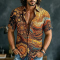 Men's Retro Hippie Gradient Pattern Short-sleeve Cotton Linen Shirt