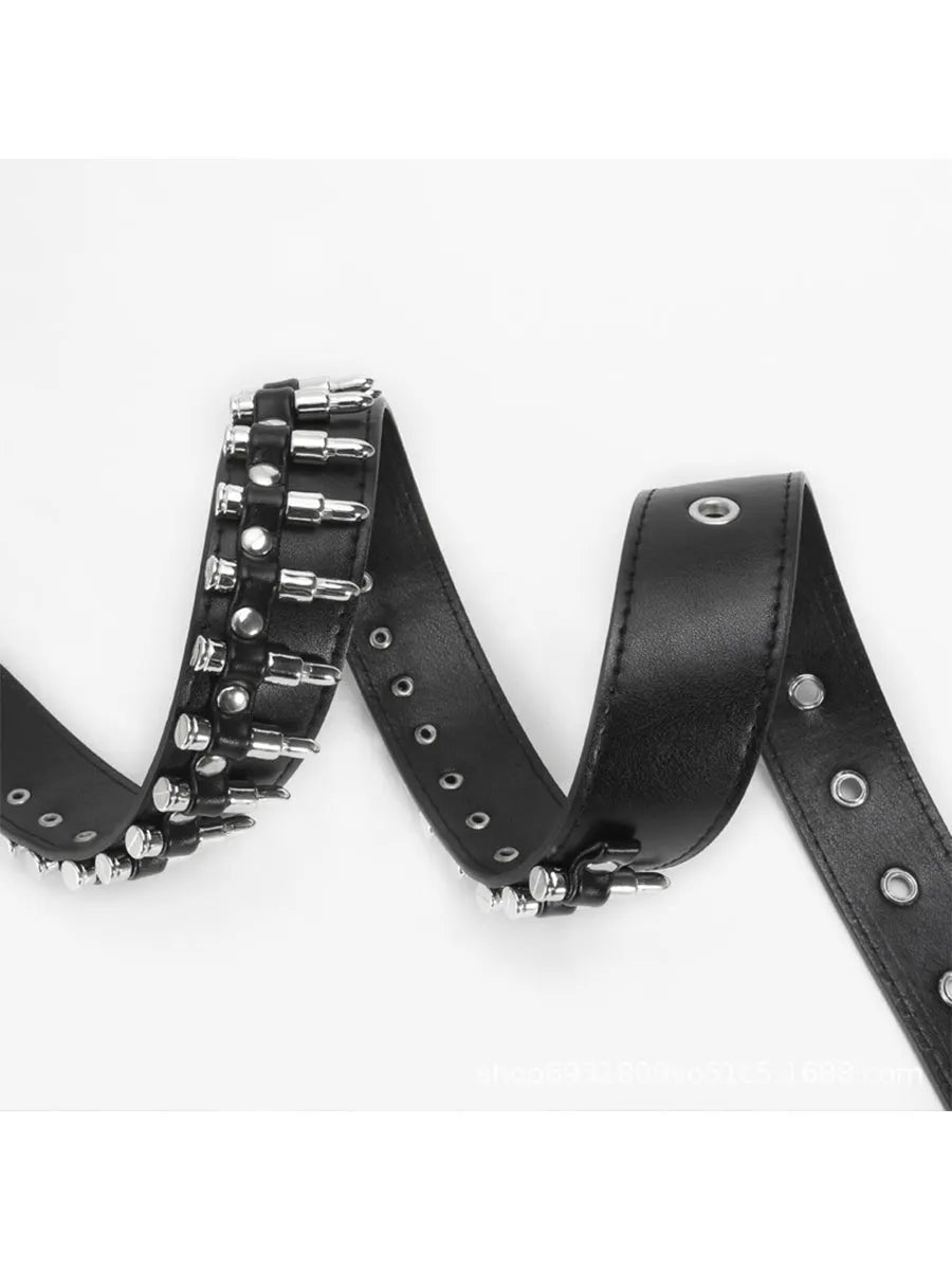 Women's Black Punk - Style Faux Leather Spike - Embellished Waist Belt MDA1645H0I