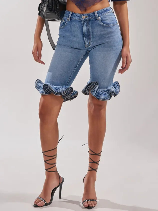 Casual Solid Tailored Denim Shorts