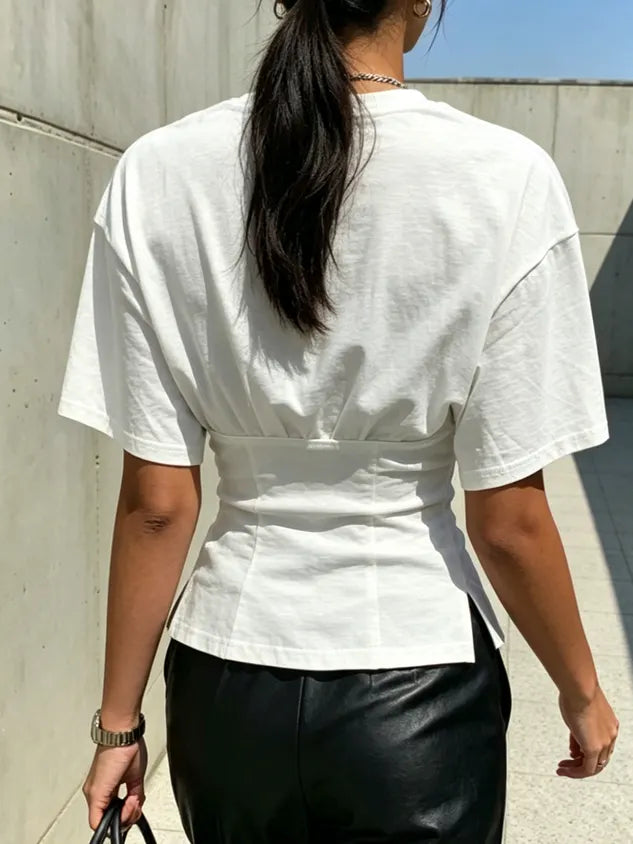 Casual Plain Button Detail T-shirt