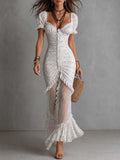 Vintage Elegant Floral Chiffon Ruched Sweetheart Neck Mermaid Maxi Dress