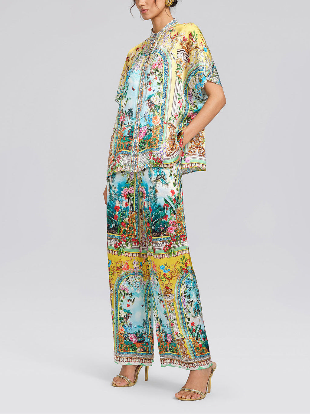 Romantic Manor Print Short-Sleeve Shirt and Trousers Set