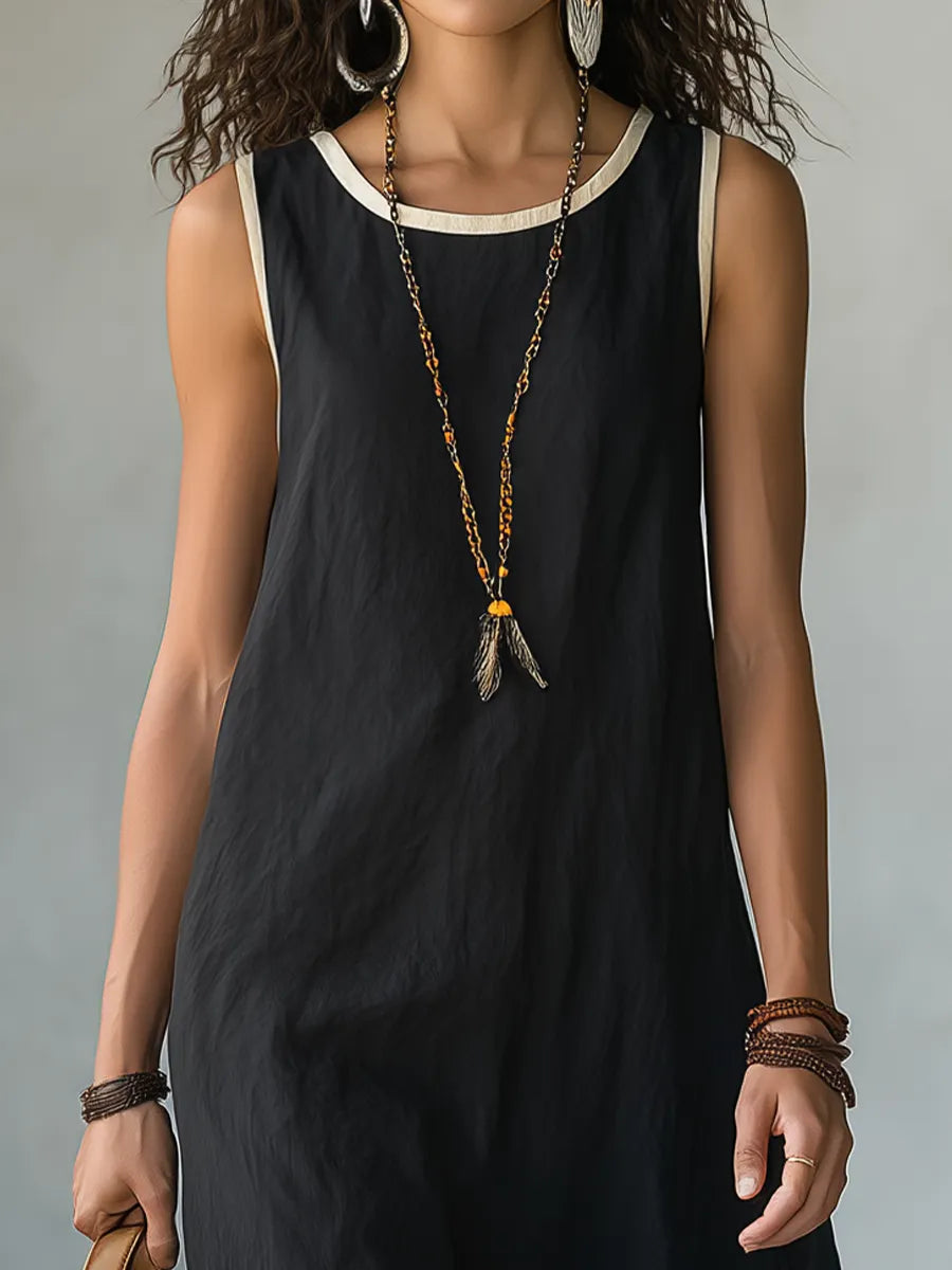 Elegant Black Contrast Ruffle Midi Dress