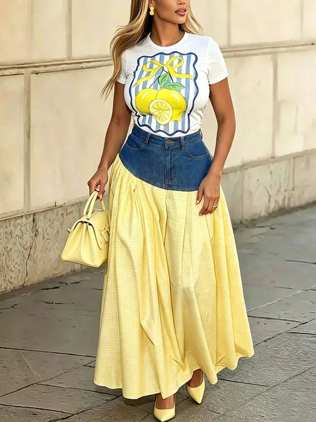 Casual Lemon Crew Neck T-shirt