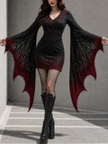 Women’s Gothic Skeleton Bat-Wing Bodycon Mini Dress – Halloween Costume