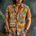 Men's Hippie Music Tie Dye Art Print Casual Shirt