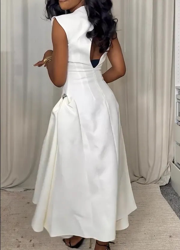 Ladies' Round Neck Solid Color Elegant Temperament Dress