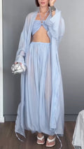 Halter Crop Top + Wide Leg Pants + Long Cardigan 3 Piece Set