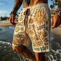Men's Colorful Hippie Sun And Hippie Car Pattern Casual Linen Blend Shorts