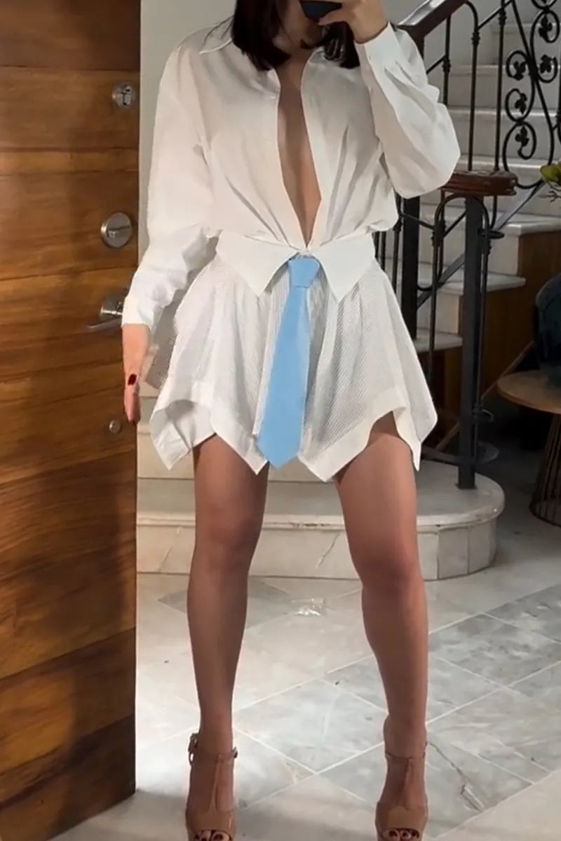 Women's Fashion Blouse Asymmetric Hem Skirt Set