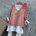 Vintage Japanese Art Sakura And Moon Cotton Linen V Neck Comfy Shirt
