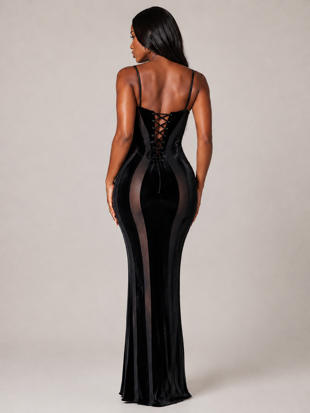Midnight Sculpt Sheer Panel Corset Maxi Dress
