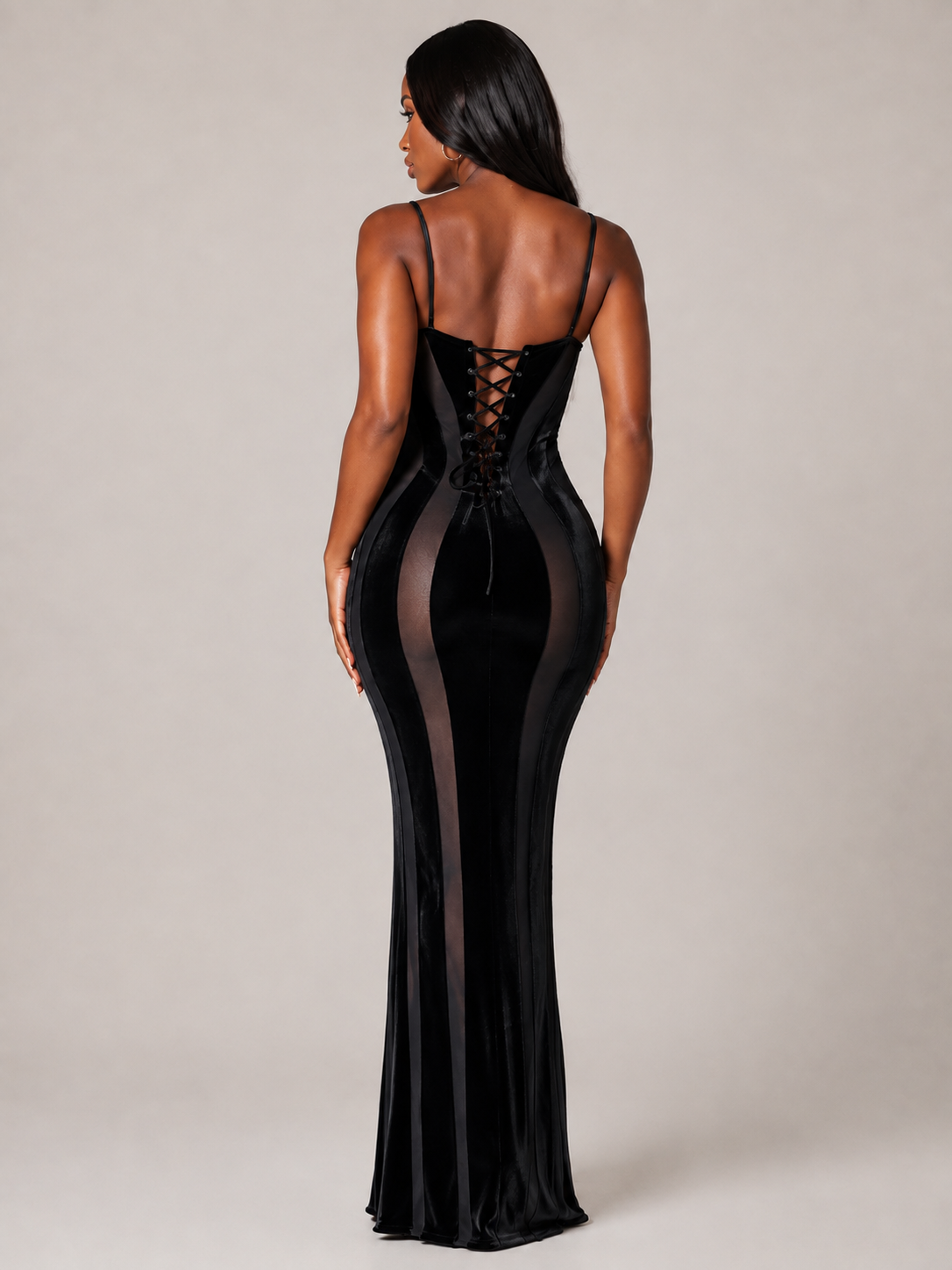 Midnight Sculpt Sheer Panel Corset Maxi Dress