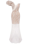 One Shoulder Sequin Maxi Dress Nude