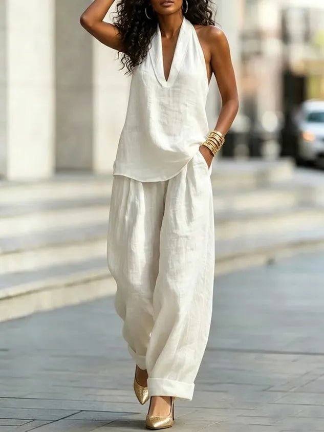 Cotton Casual Plain Wide Leg Pants Fashion Pants