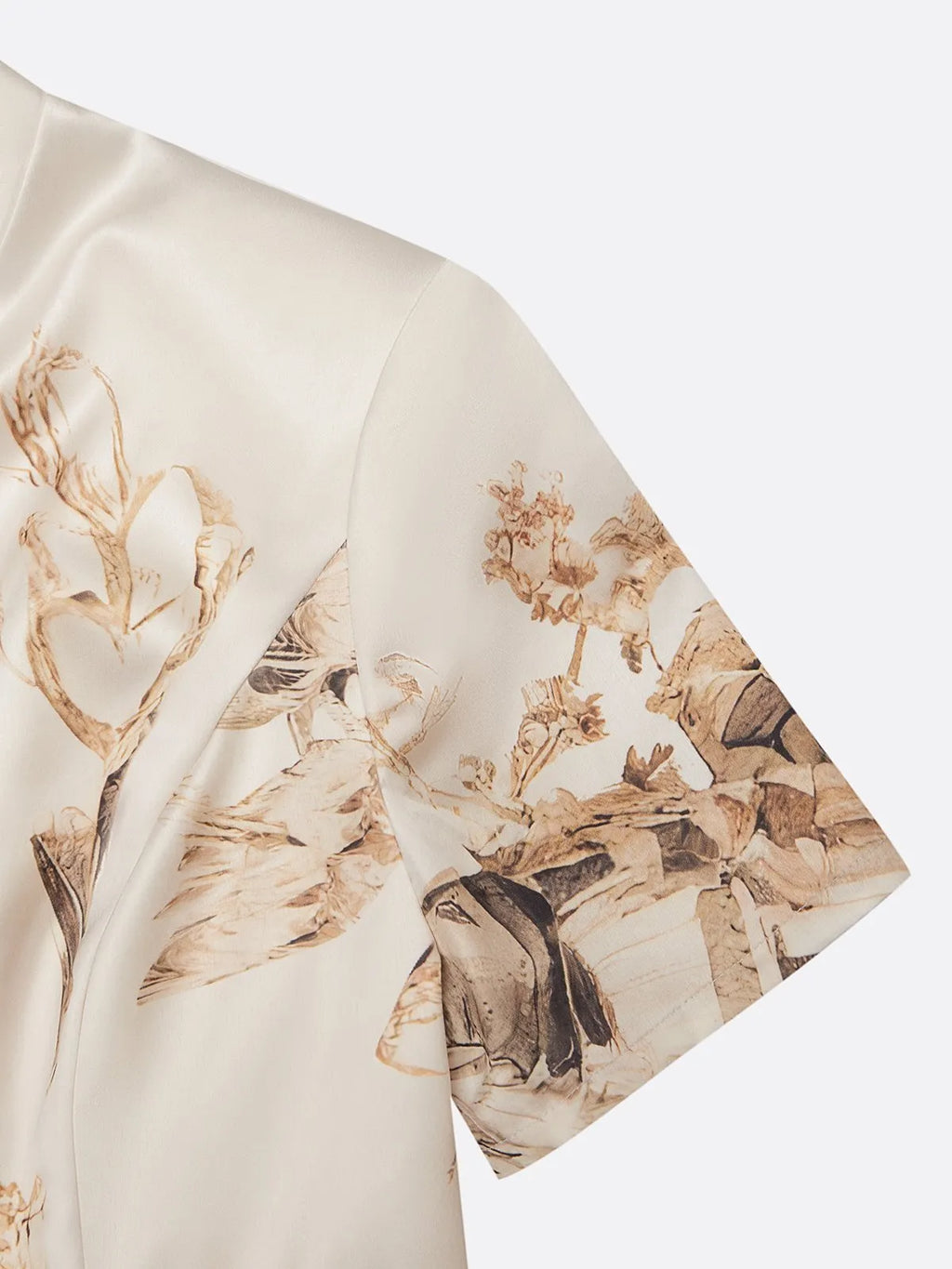 Beige Floral Satin Deep V Neck Short Sleeve Mermaid Gown Dress